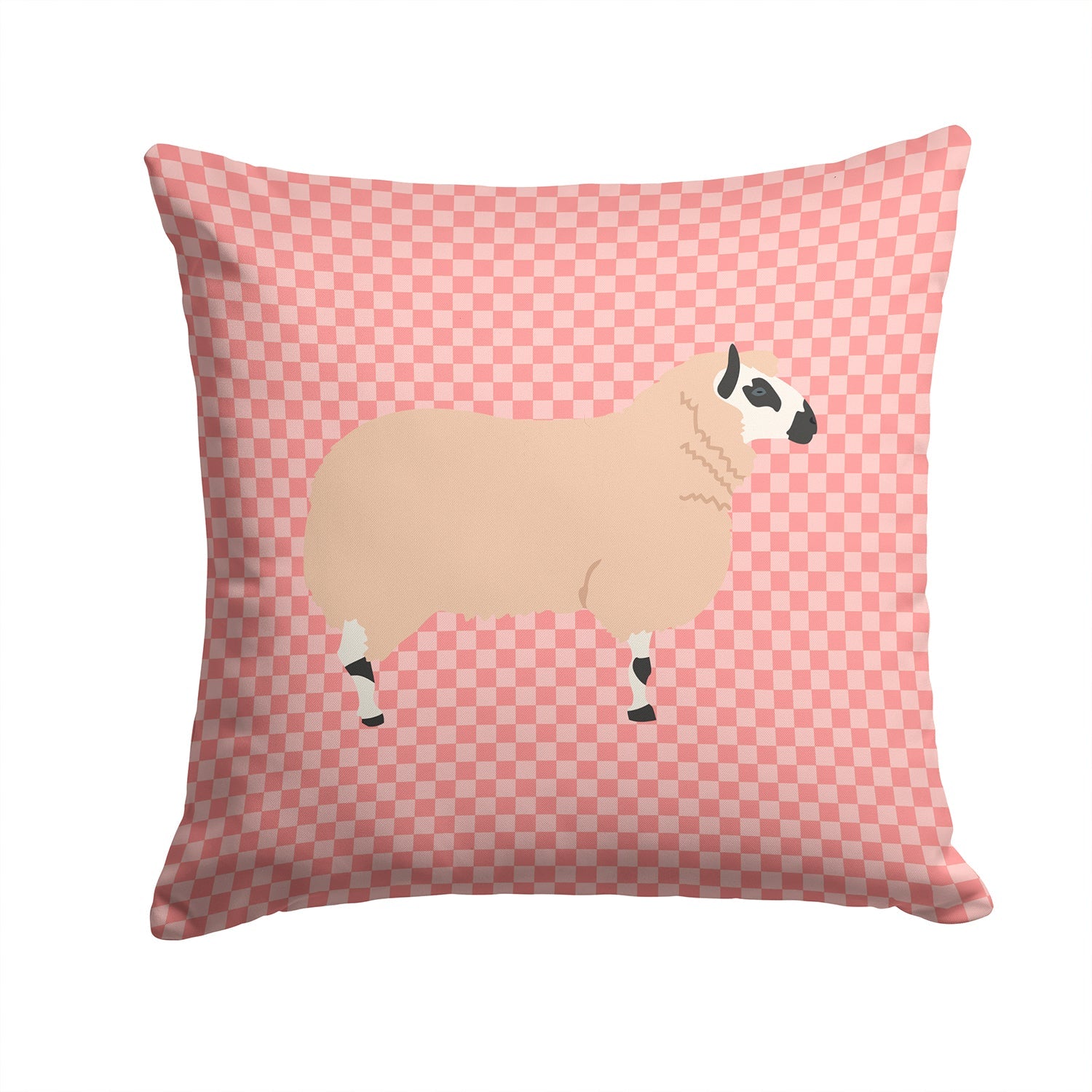 Kerry Hill Sheep Pink Check Decorative Throw Pillow 14x14 Indoor Outdoor Accent Cushion, Fabric Cover with Insert for Sofa, Bed, Porch & Living Room