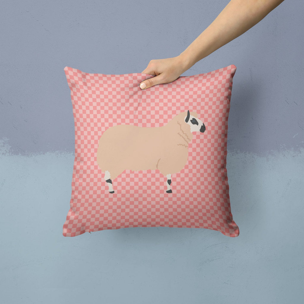 Kerry Hill Sheep Pink Check Decorative Throw Pillow 14x14 Indoor Outdoor Accent Cushion, Fabric Cover with Insert for Sofa, Bed, Porch & Living Room