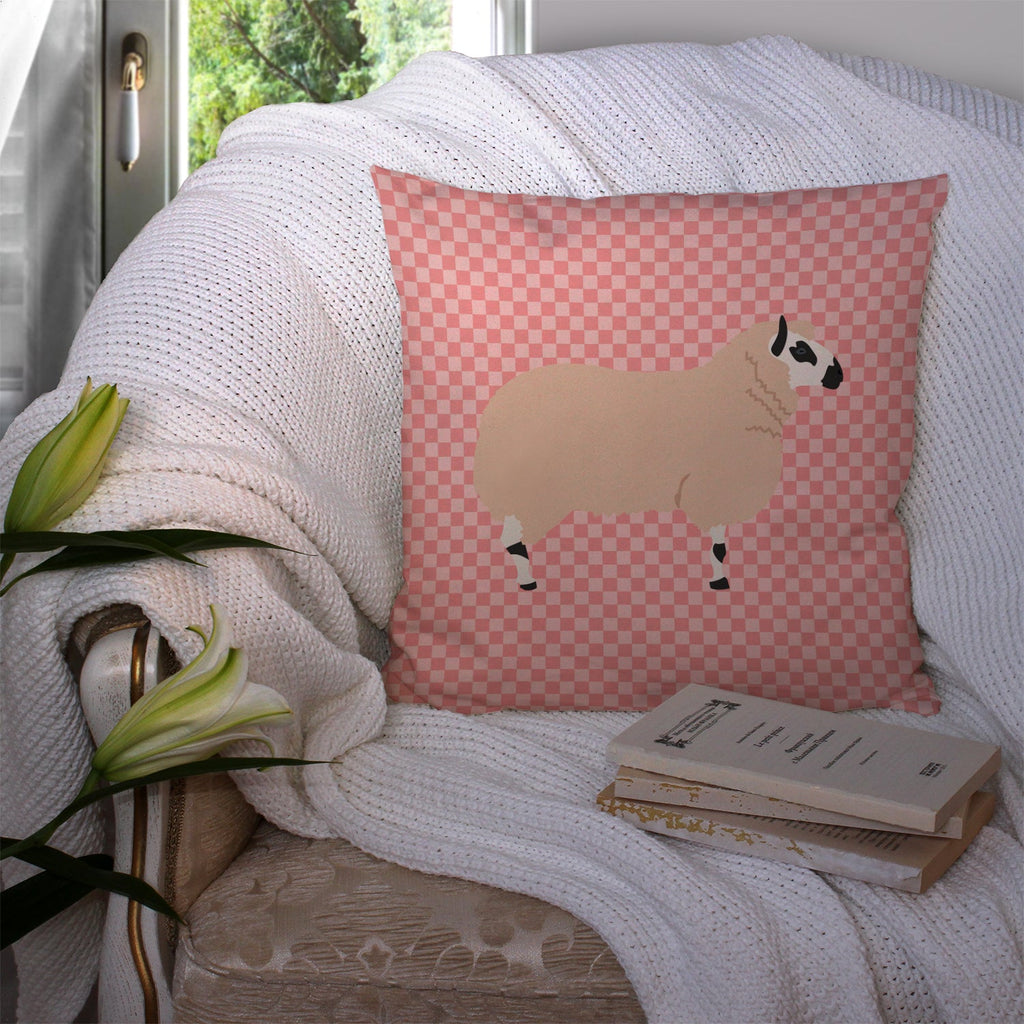 Kerry Hill Sheep Pink Check Decorative Throw Pillow 14x14 Indoor Outdoor Accent Cushion, Fabric Cover with Insert for Sofa, Bed, Porch & Living Room