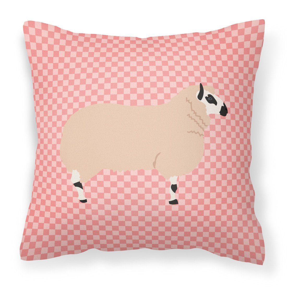 Kerry Hill Sheep Pink Check Decorative Throw Pillow 18x18 Indoor Outdoor Accent Cushion, Fabric Cover with Insert for Sofa, Bed, Porch & Living Room