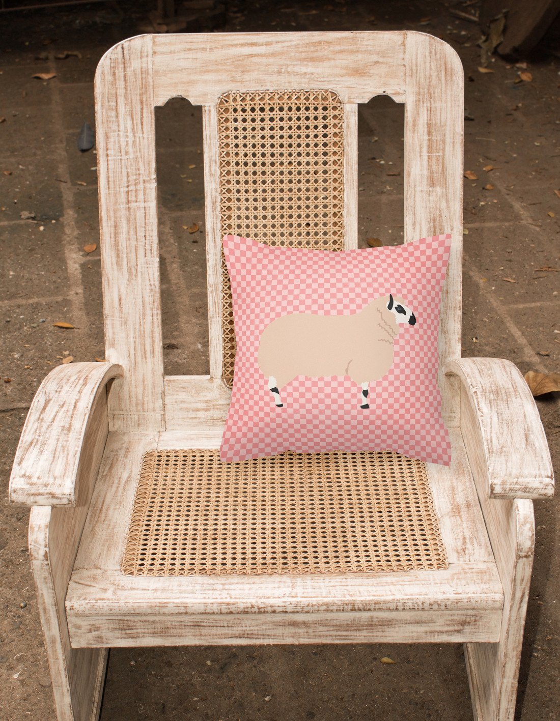 Kerry Hill Sheep Pink Check Decorative Throw Pillow 18x18 Indoor Outdoor Accent Cushion, Fabric Cover with Insert for Sofa, Bed, Porch & Living Room