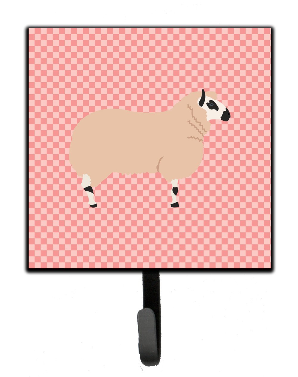 Kerry Hill Sheep Pink Check Leash or Key Holder Wall Hooks, Key Hooks Holder, Coat Rack Wall Mount, Coat Hooks, Hooks for Hanging Keys, Towels, Aprons, Leashes