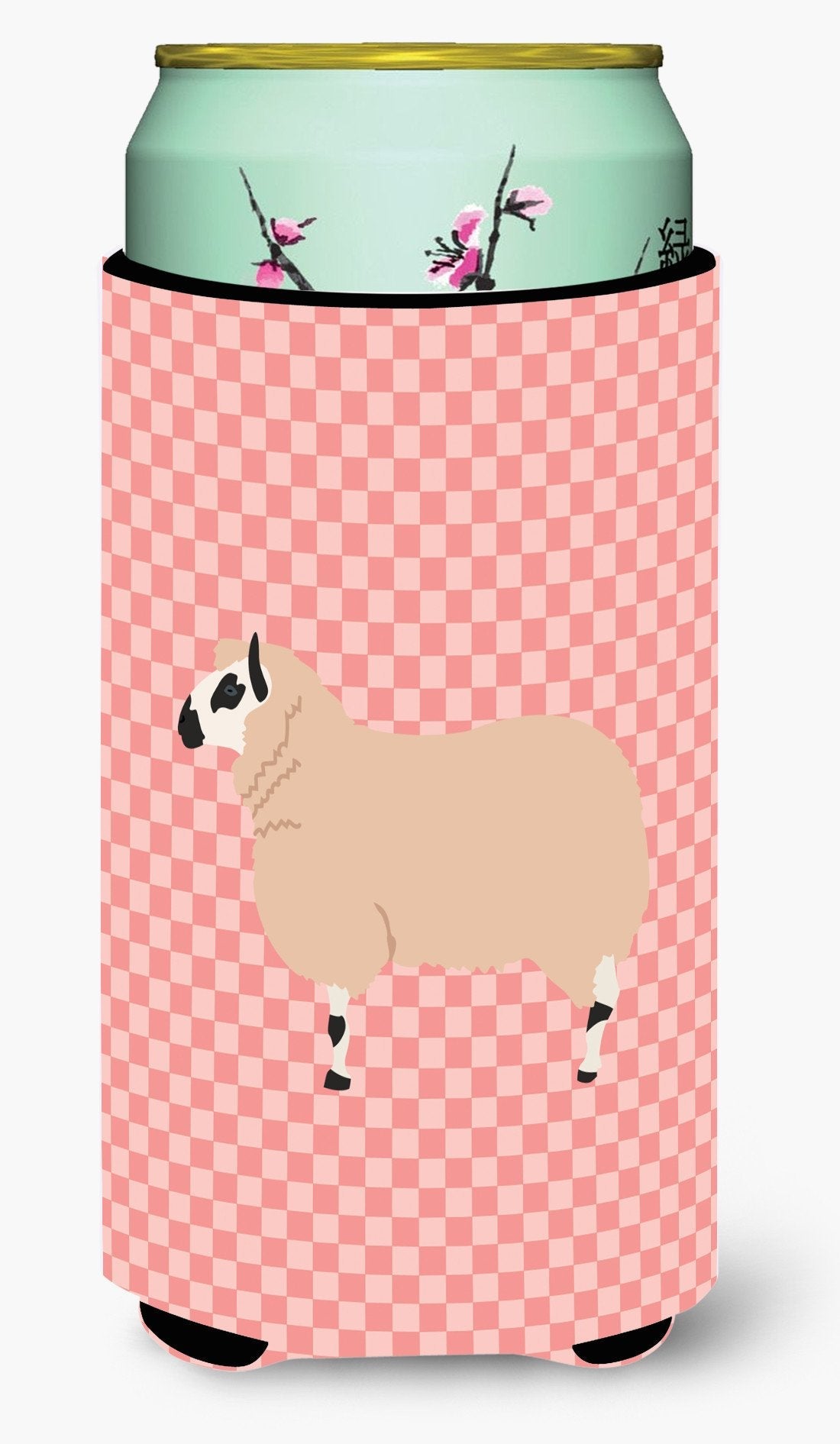 Kerry Hill Sheep Pink Check Tall Boy Hugger Can Cooler Sleeve Machine Washable Drink Collapsible Insulator Beverage Insulated Holder