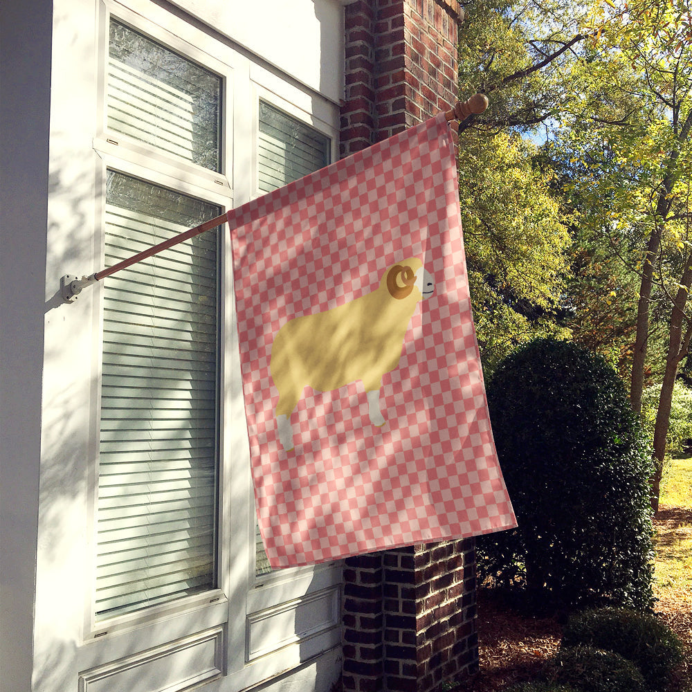 Horned Dorset Sheep Pink Check House Flag 28x40 Porch Sleeve Pole Decorative Outside Yard Banner Artwork Wall Hanging, Polyester