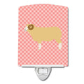 Horned Dorset Sheep Pink Check Ceramic Night Light Compact, UL-Certified, Ideal for Bedroom, Bathroom, Nursery, Hallway, Kitchen, 6x4x3, Multicolor