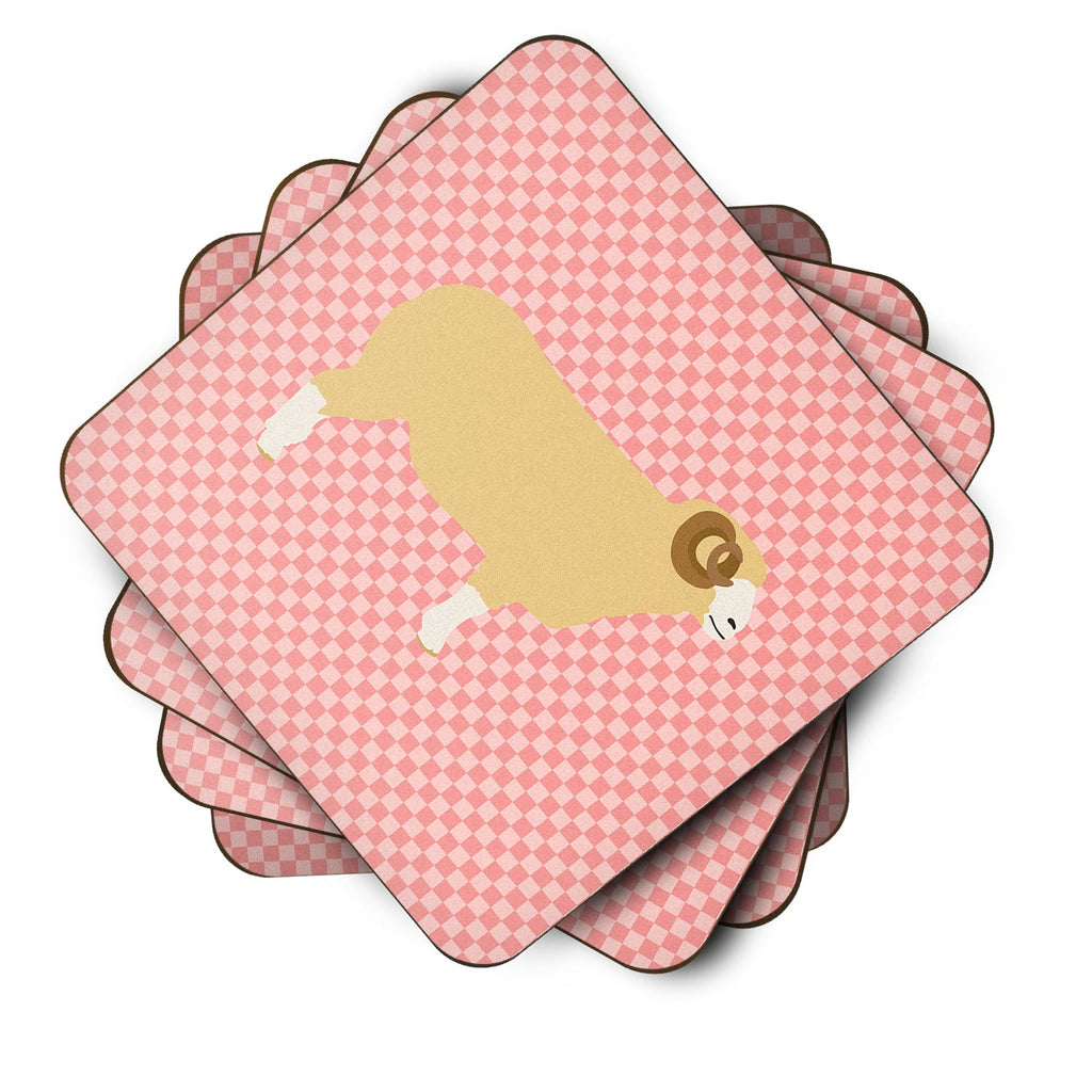 Horned Dorset Sheep Pink Check Foam Coasters Set of 4 Cup Coasters for Indoor Outdoor, Tabletop Protection, Anti Slip, Mouse pad Material