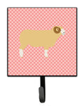 Horned Dorset Sheep Pink Check Leash or Key Holder Wall Hooks, Key Hooks Holder, Coat Rack Wall Mount, Coat Hooks, Hooks for Hanging Keys, Towels, Aprons, Leashes