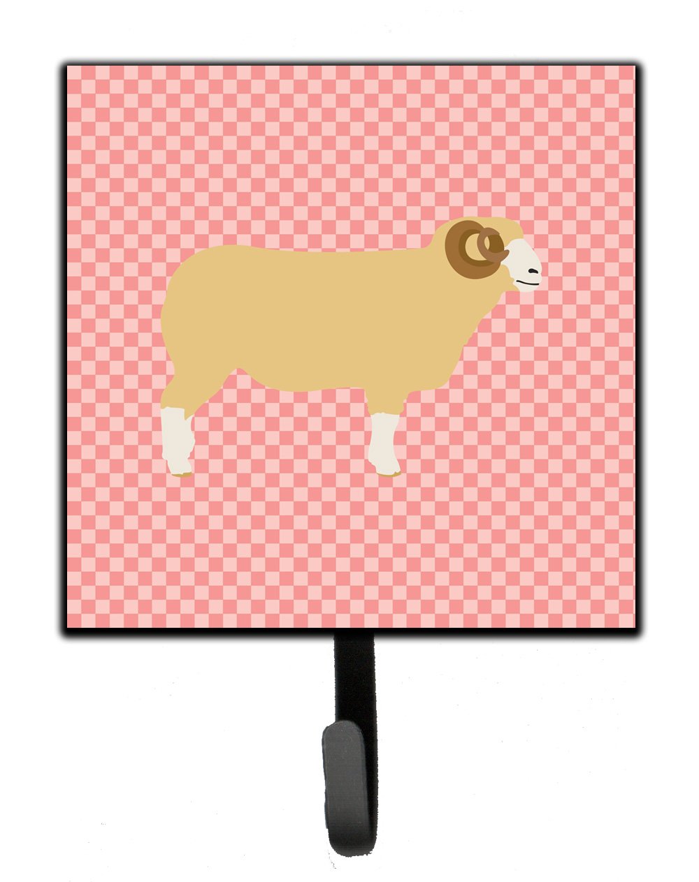 Horned Dorset Sheep Pink Check Leash or Key Holder Wall Hooks, Key Hooks Holder, Coat Rack Wall Mount, Coat Hooks, Hooks for Hanging Keys, Towels, Aprons, Leashes