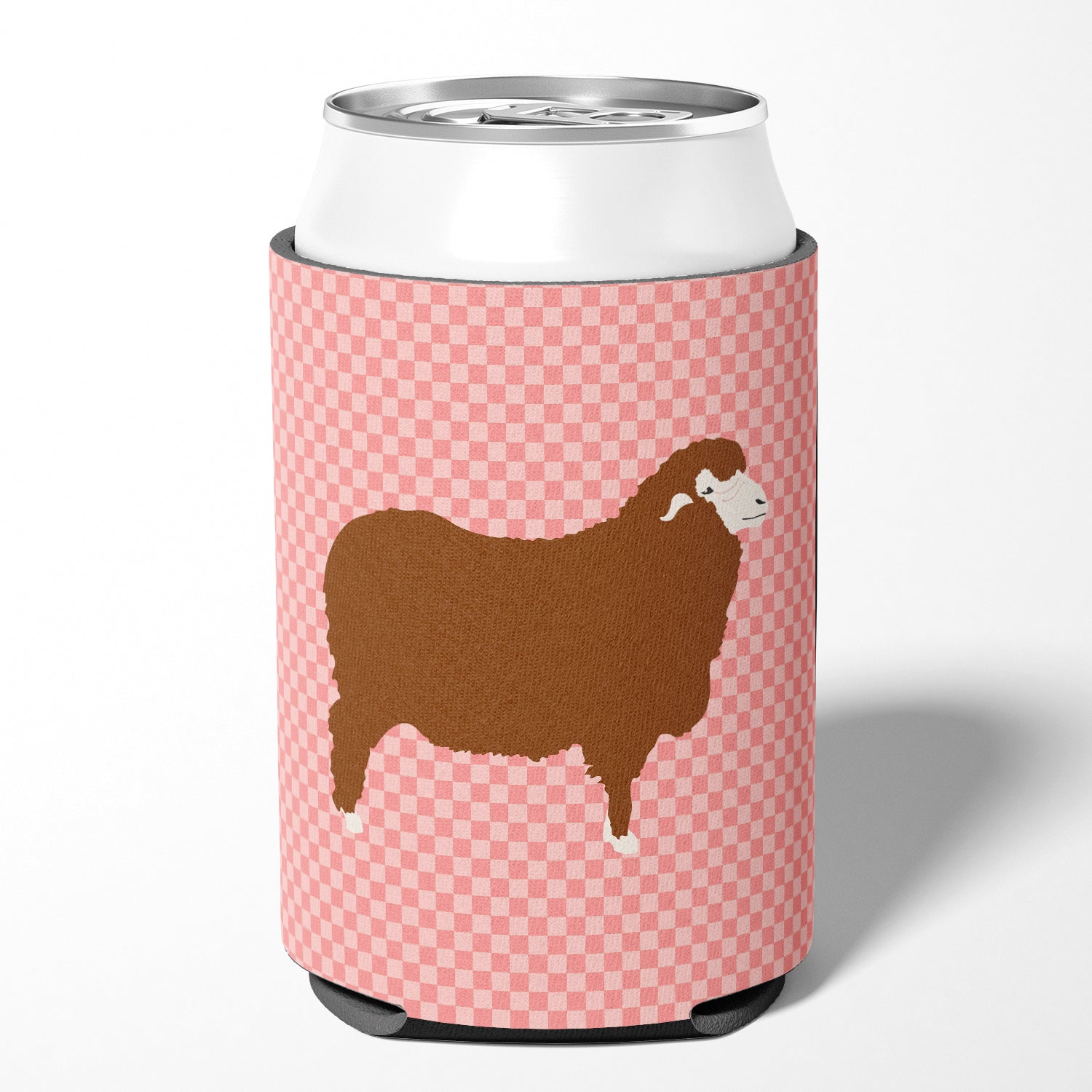Merino Sheep Pink Check Can or Bottle Hugger Cooler Sleeve for Standard 12 oz Cans, Insulated Foam Beer & Soda Can Hugger Reusable