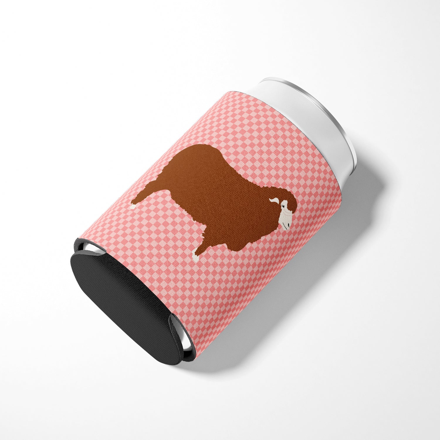 Merino Sheep Pink Check Can or Bottle Hugger Cooler Sleeve for Standard 12 oz Cans, Insulated Foam Beer & Soda Can Hugger Reusable
