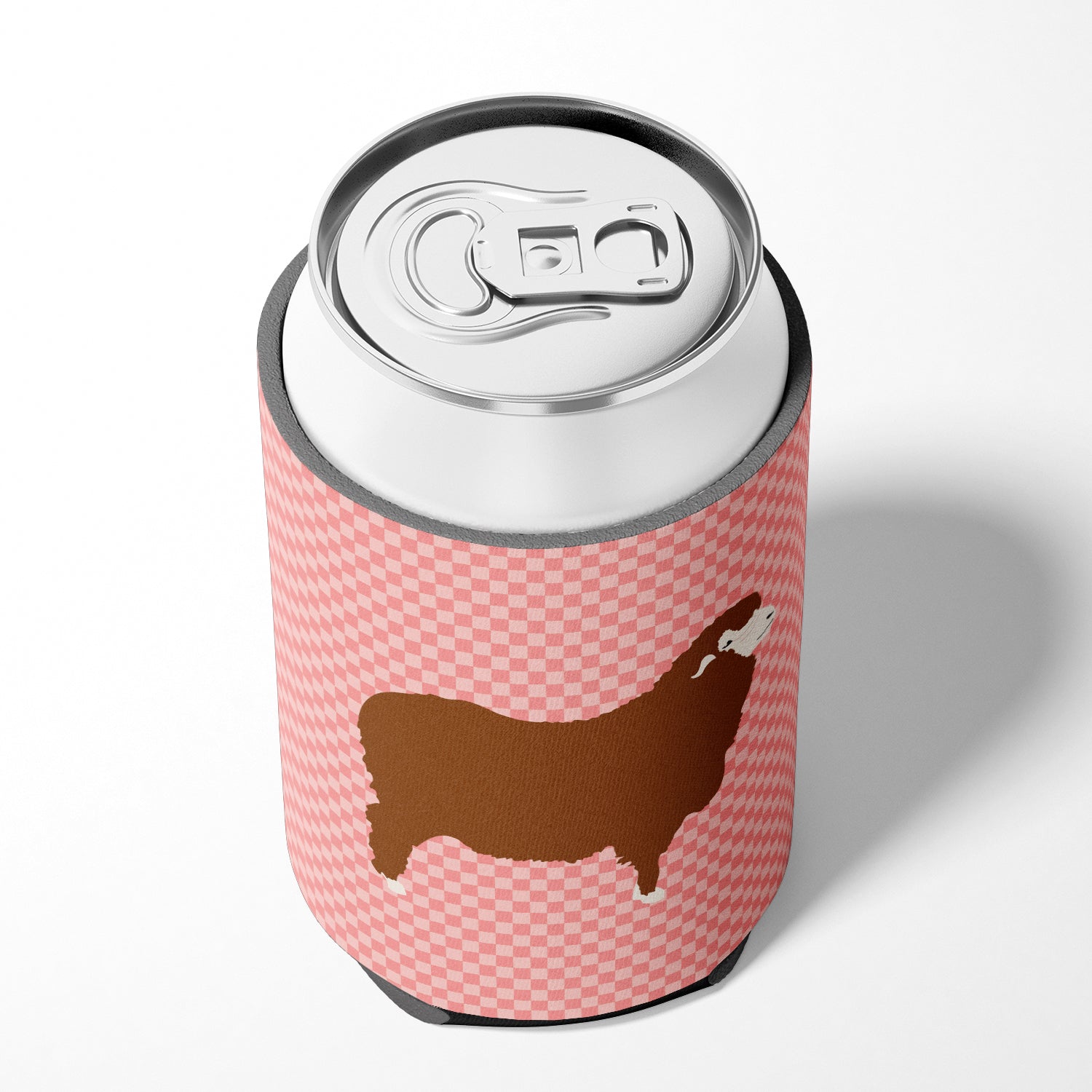 Merino Sheep Pink Check Can or Bottle Hugger Cooler Sleeve for Standard 12 oz Cans, Insulated Foam Beer & Soda Can Hugger Reusable