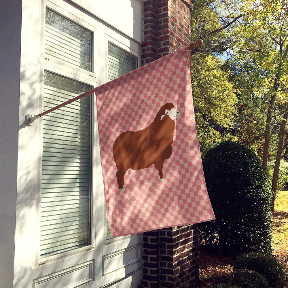 Merino Sheep Pink Check House Flag 28x40 Porch Sleeve Pole Decorative Outside Yard Banner Artwork Wall Hanging, Polyester