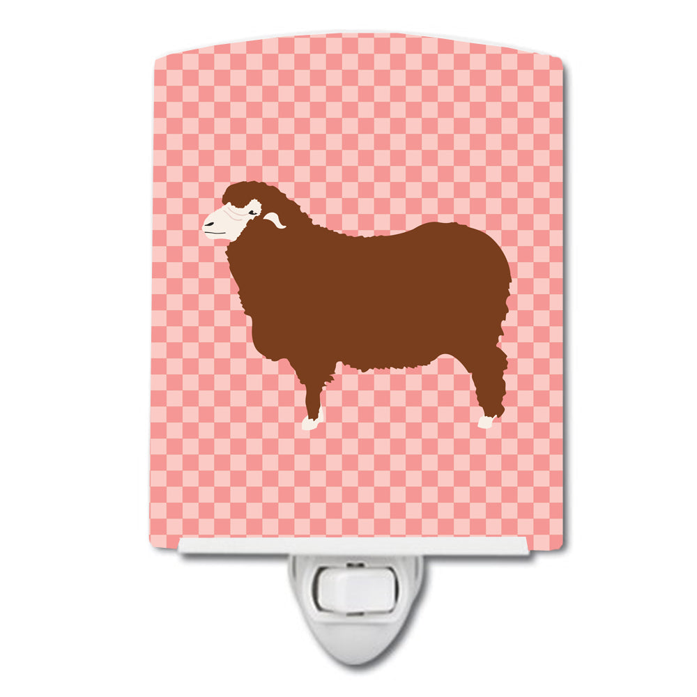 Merino Sheep Pink Check Ceramic Night Light Compact, UL-Certified, Ideal for Bedroom, Bathroom, Nursery, Hallway, Kitchen, 6x4x3, Multicolor