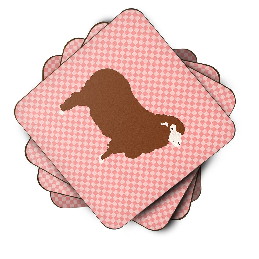 Merino Sheep Pink Check Foam Coasters Set of 4 Cup Coasters for Indoor Outdoor, Tabletop Protection, Anti Slip, Mouse pad Material