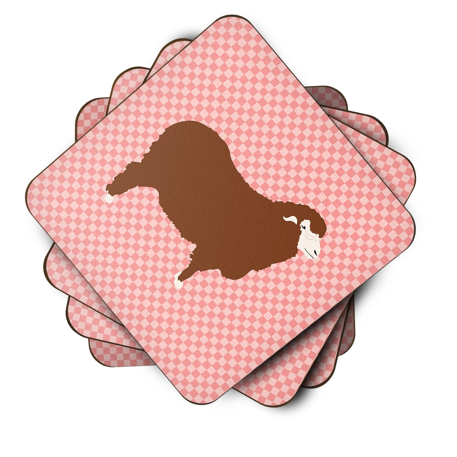 Merino Sheep Pink Check Foam Coasters Set of 4 Cup Coasters for Indoor Outdoor, Tabletop Protection, Anti Slip, Mouse pad Material