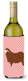 Merino Sheep Pink Check Wine Bottle Hugger Gift Sleeve for Standard 750 ml Bottles, Insulated Reusable Also Fits Mini Shot & Pint Bottles