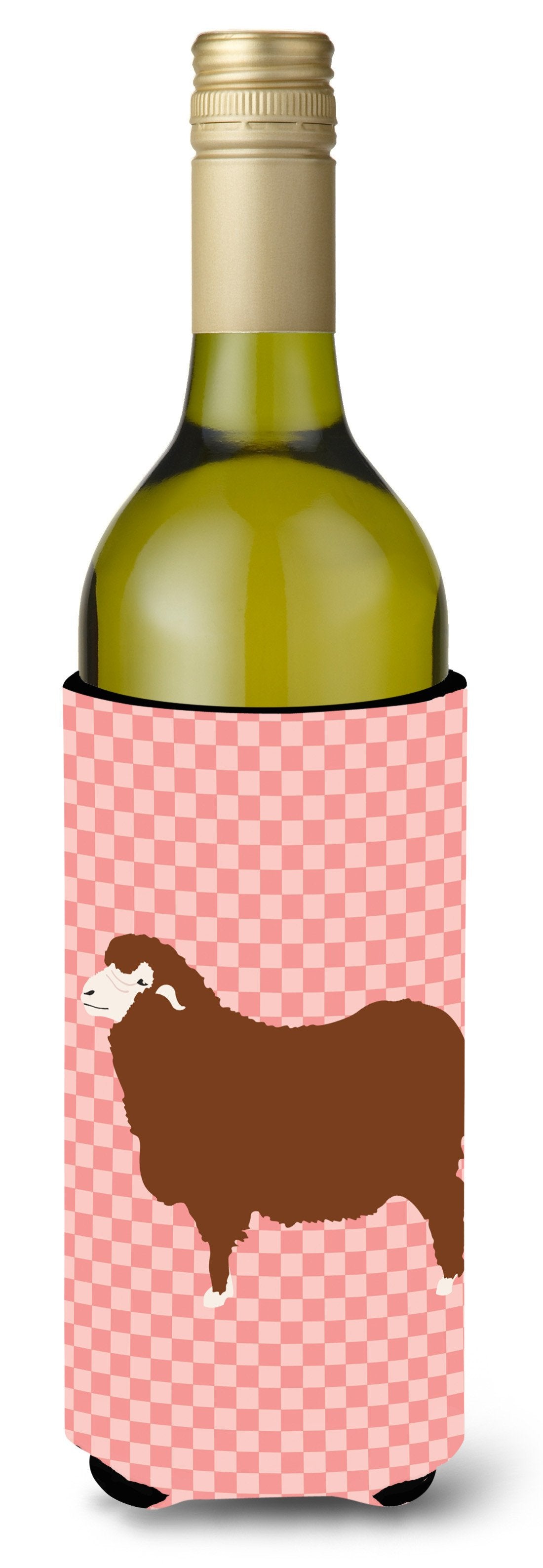 Merino Sheep Pink Check Wine Bottle Hugger Gift Sleeve for Standard 750 ml Bottles, Insulated Reusable Also Fits Mini Shot & Pint Bottles