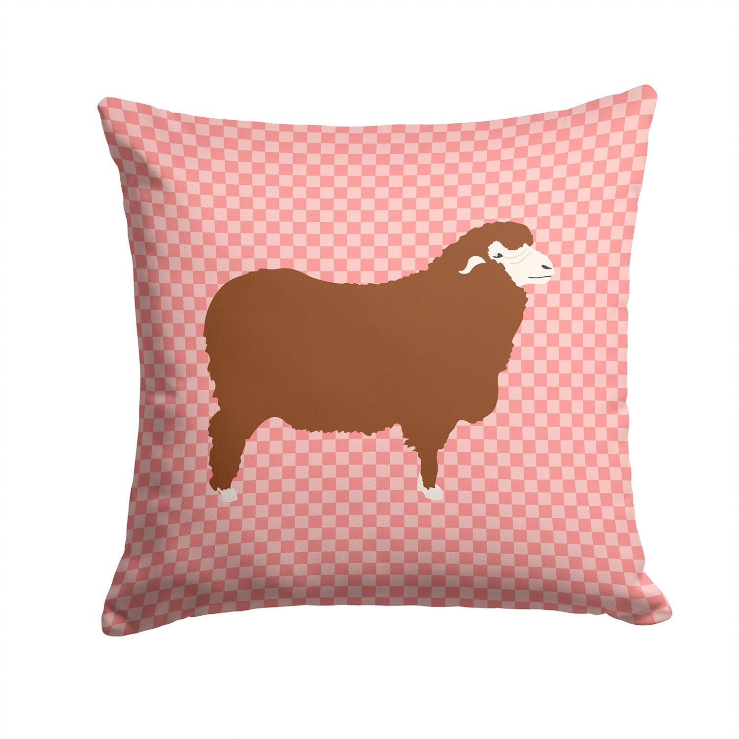Merino Sheep Pink Check Decorative Throw Pillow 14x14 Indoor Outdoor Accent Cushion, Fabric Cover with Insert for Sofa, Bed, Porch & Living Room