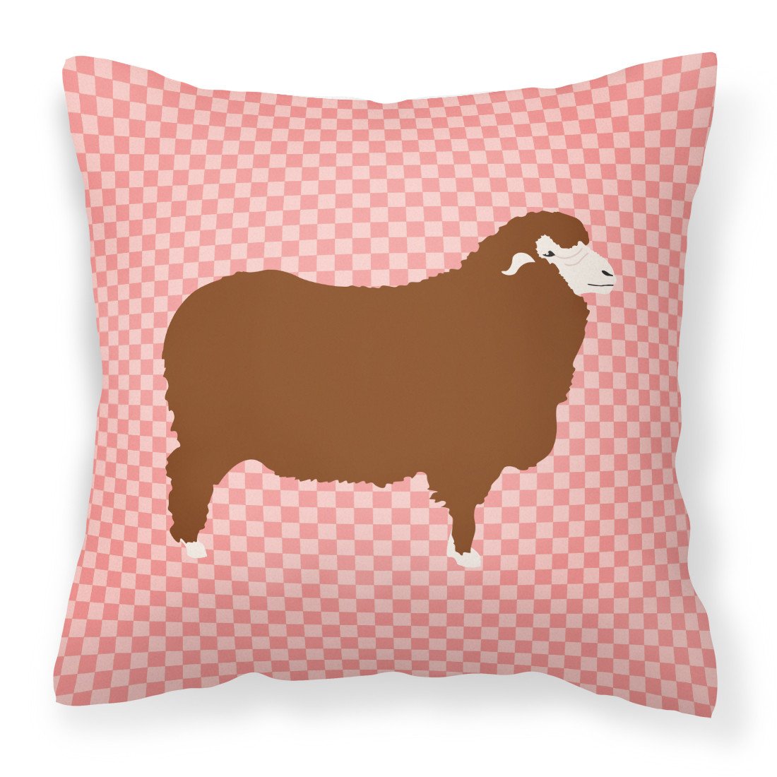 Merino Sheep Pink Check Decorative Throw Pillow 18x18 Indoor Outdoor Accent Cushion, Fabric Cover with Insert for Sofa, Bed, Porch & Living Room