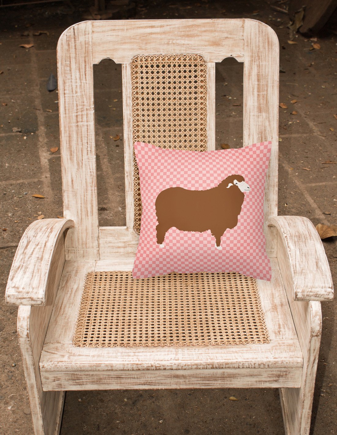 Merino Sheep Pink Check Decorative Throw Pillow 18x18 Indoor Outdoor Accent Cushion, Fabric Cover with Insert for Sofa, Bed, Porch & Living Room