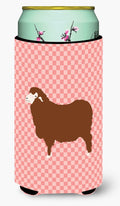 Merino Sheep Pink Check Tall Boy Hugger Can Cooler Sleeve Machine Washable Drink Collapsible Insulator Beverage Insulated Holder