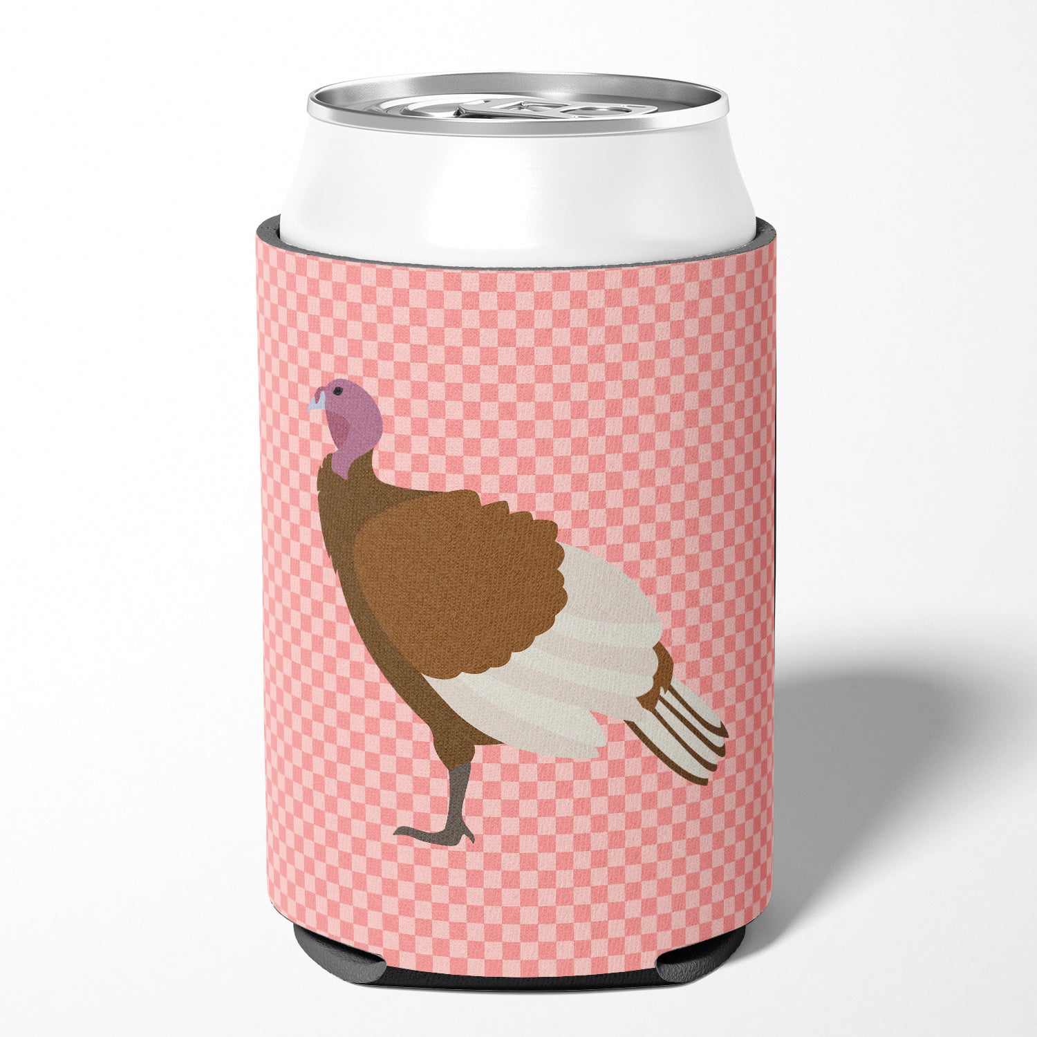 Bourbon Red Turkey Hen Pink Check Can or Bottle Hugger Cooler Sleeve for Standard 12 oz Cans, Insulated Foam Beer & Soda Can Hugger Reusable