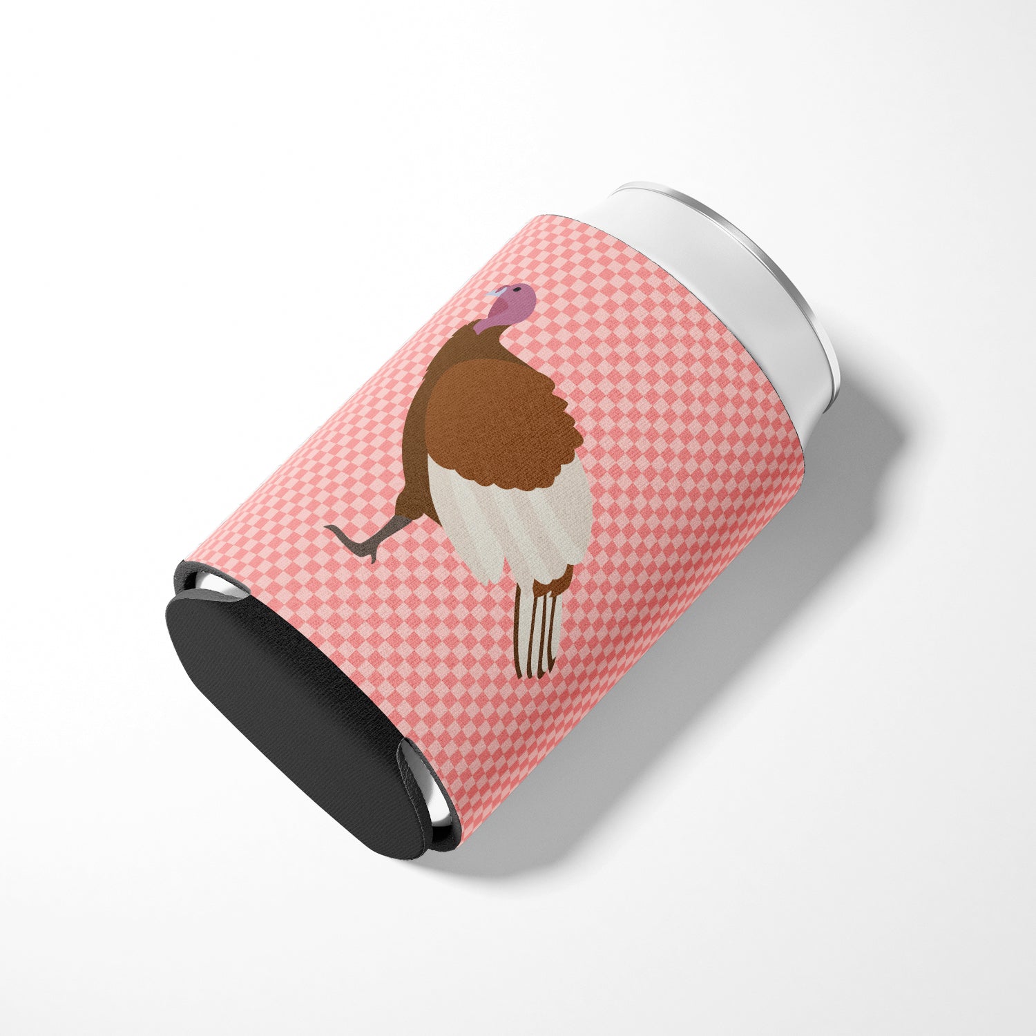 Bourbon Red Turkey Hen Pink Check Can or Bottle Hugger Cooler Sleeve for Standard 12 oz Cans, Insulated Foam Beer & Soda Can Hugger Reusable