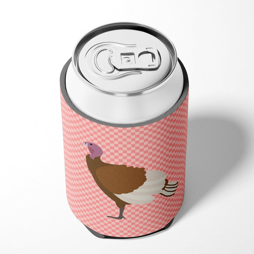 Bourbon Red Turkey Hen Pink Check Can or Bottle Hugger Cooler Sleeve for Standard 12 oz Cans, Insulated Foam Beer & Soda Can Hugger Reusable