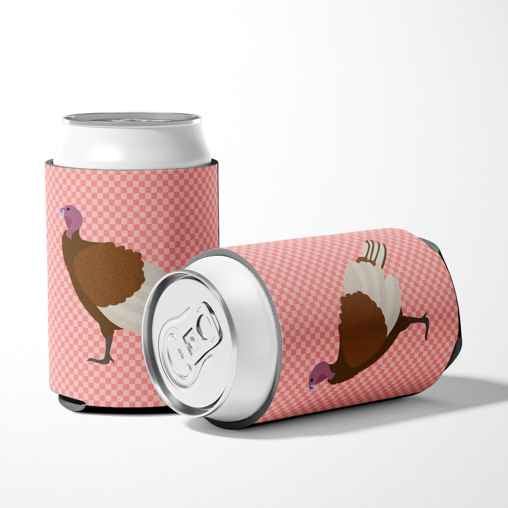 Bourbon Red Turkey Hen Pink Check Can or Bottle Hugger Cooler Sleeve for Standard 12 oz Cans, Insulated Foam Beer & Soda Can Hugger Reusable