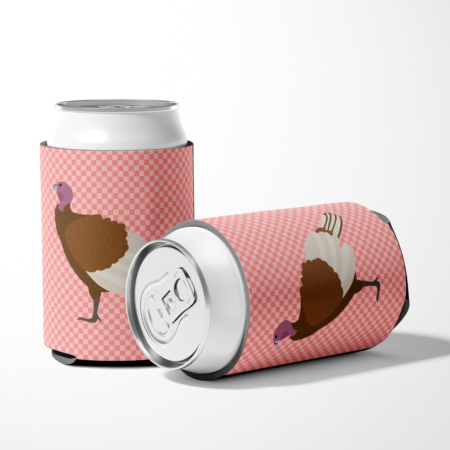 Bourbon Red Turkey Hen Pink Check Can or Bottle Hugger Cooler Sleeve for Standard 12 oz Cans, Insulated Foam Beer & Soda Can Hugger Reusable