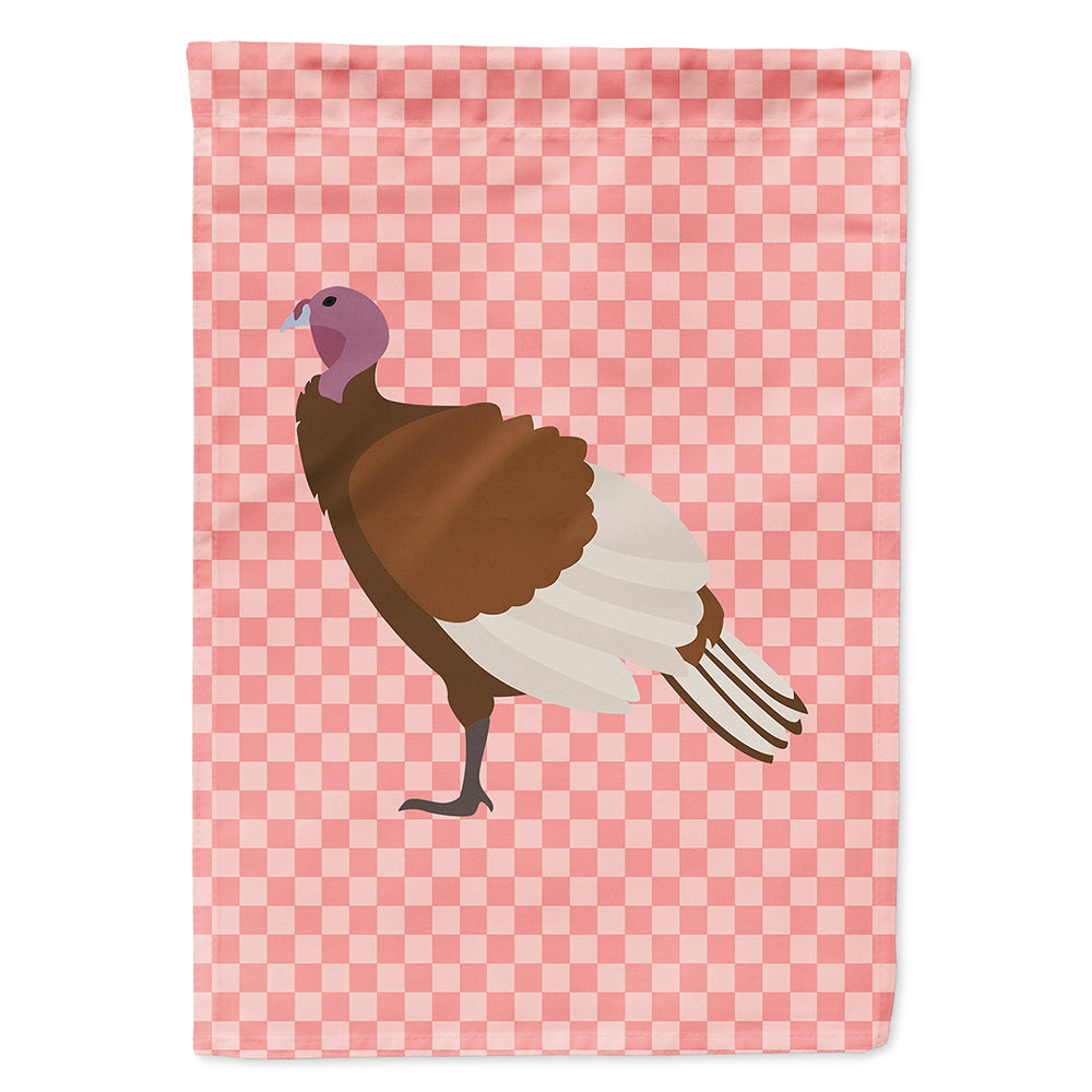 Bourbon Red Turkey Hen Pink Check House Flag 28x40 Porch Sleeve Pole Decorative Outside Yard Banner Artwork Wall Hanging, Polyester
