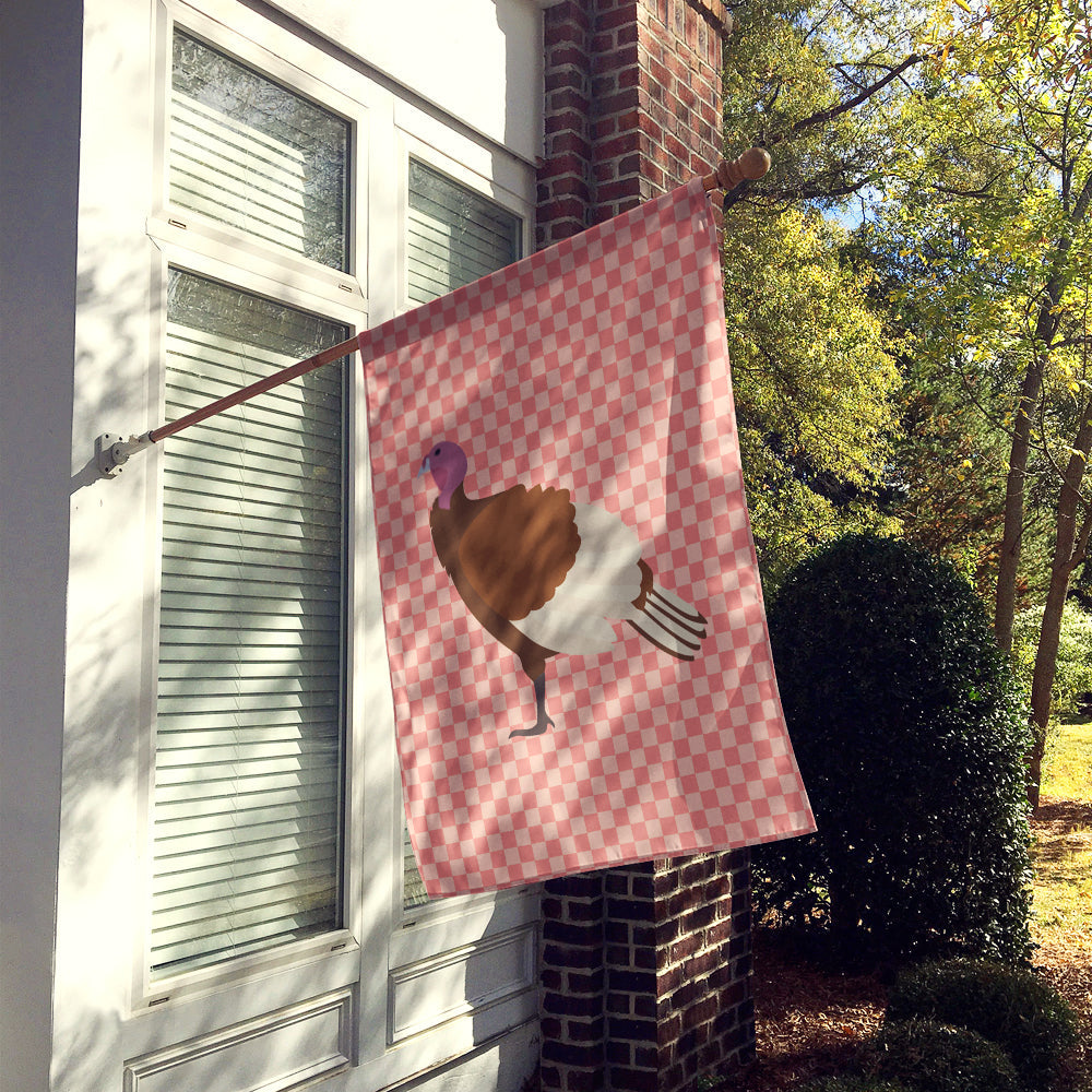 Bourbon Red Turkey Hen Pink Check House Flag 28x40 Porch Sleeve Pole Decorative Outside Yard Banner Artwork Wall Hanging, Polyester