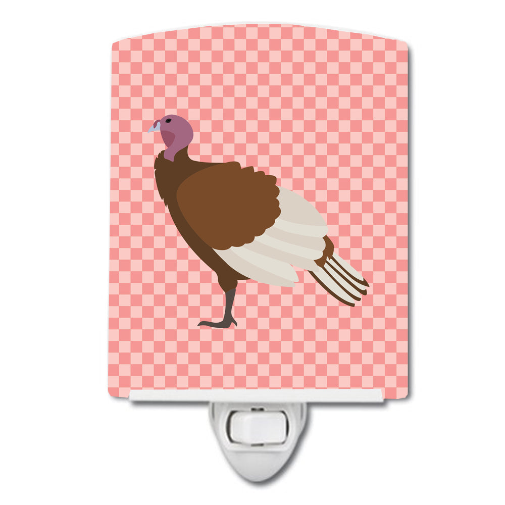 Bourbon Red Turkey Hen Pink Check Ceramic Night Light Compact, UL-Certified, Ideal for Bedroom, Bathroom, Nursery, Hallway, Kitchen, 6x4x3, Multicolor