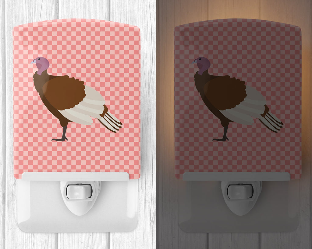 Bourbon Red Turkey Hen Pink Check Ceramic Night Light Compact, UL-Certified, Ideal for Bedroom, Bathroom, Nursery, Hallway, Kitchen, 6x4x3, Multicolor