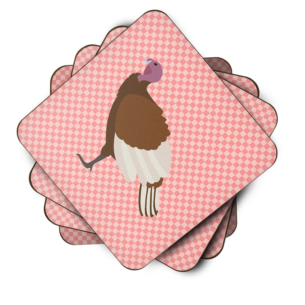 Bourbon Red Turkey Hen Pink Check Foam Coasters Set of 4 Cup Coasters for Indoor Outdoor, Tabletop Protection, Anti Slip, Mouse pad Material