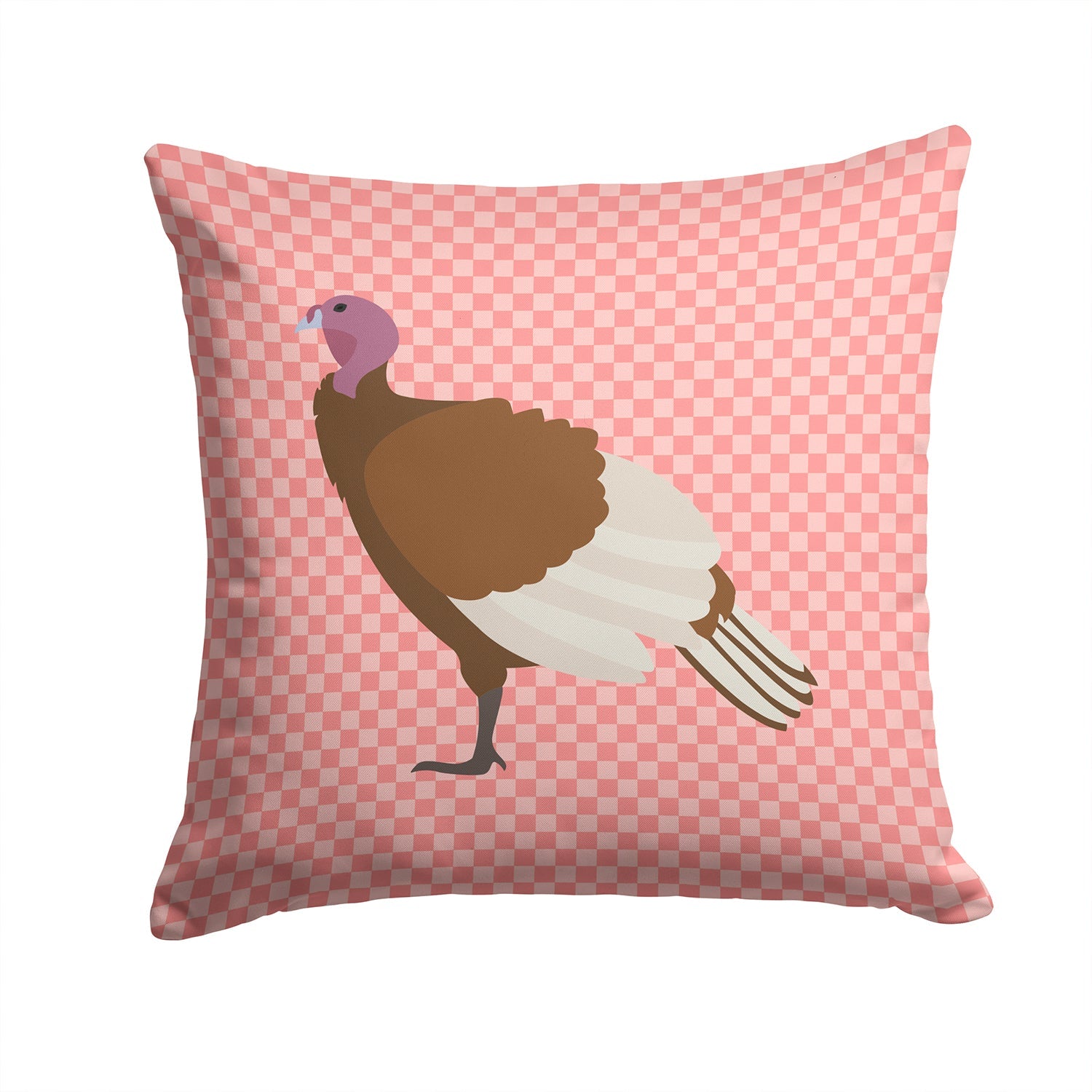 Bourbon Red Turkey Hen Pink Check Decorative Throw Pillow 14x14 Indoor Outdoor Accent Cushion, Fabric Cover with Insert for Sofa, Bed, Porch & Living Room