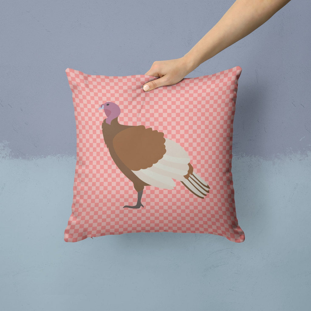 Bourbon Red Turkey Hen Pink Check Decorative Throw Pillow 14x14 Indoor Outdoor Accent Cushion, Fabric Cover with Insert for Sofa, Bed, Porch & Living Room