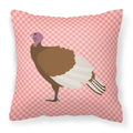 Bourbon Red Turkey Hen Pink Check Decorative Throw Pillow 18x18 Indoor Outdoor Accent Cushion, Fabric Cover with Insert for Sofa, Bed, Porch & Living Room