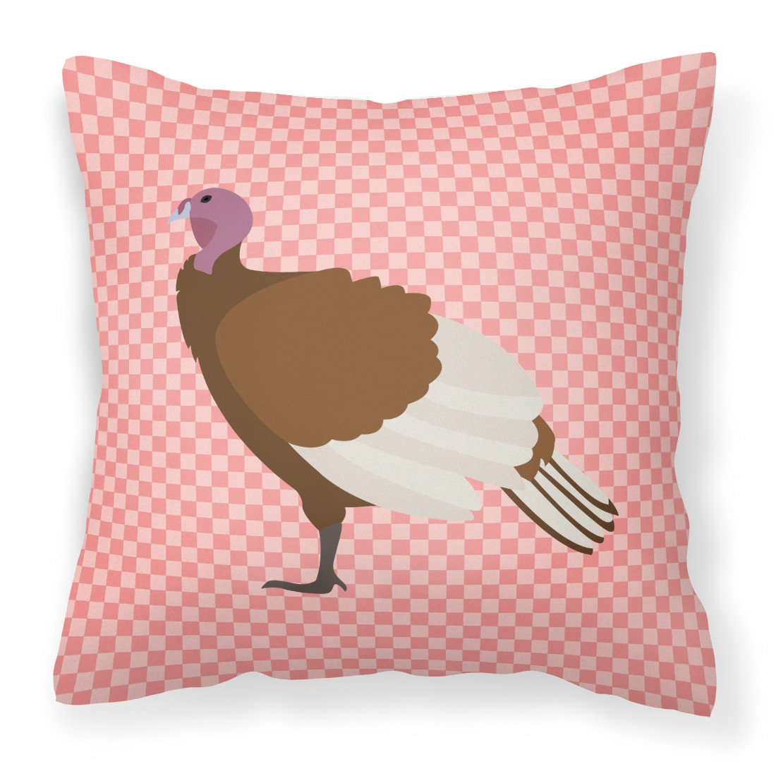 Bourbon Red Turkey Hen Pink Check Decorative Throw Pillow 18x18 Indoor Outdoor Accent Cushion, Fabric Cover with Insert for Sofa, Bed, Porch & Living Room