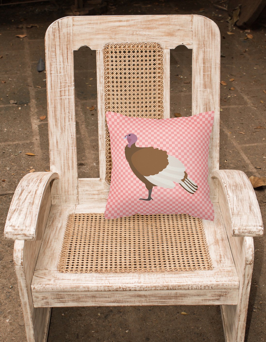 Bourbon Red Turkey Hen Pink Check Decorative Throw Pillow 18x18 Indoor Outdoor Accent Cushion, Fabric Cover with Insert for Sofa, Bed, Porch & Living Room