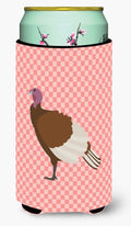 Bourbon Red Turkey Hen Pink Check Tall Boy Hugger Can Cooler Sleeve Machine Washable Drink Collapsible Insulator Beverage Insulated Holder