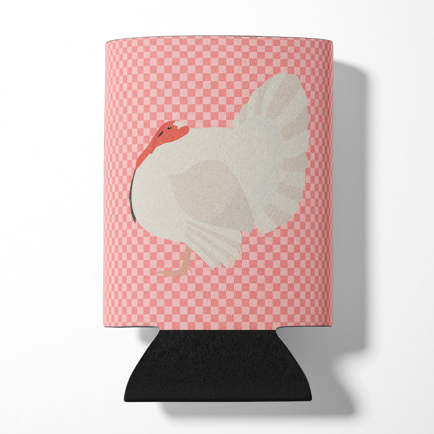 White Holland Turkey Pink Check Can or Bottle Hugger Cooler Sleeve for Standard 12 oz Cans, Insulated Foam Beer & Soda Can Hugger Reusable