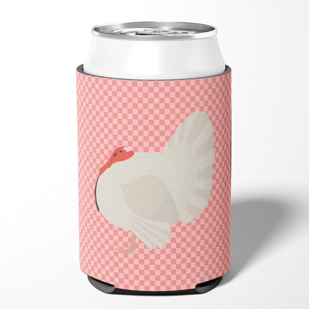 White Holland Turkey Pink Check Can or Bottle Hugger Cooler Sleeve for Standard 12 oz Cans, Insulated Foam Beer & Soda Can Hugger Reusable