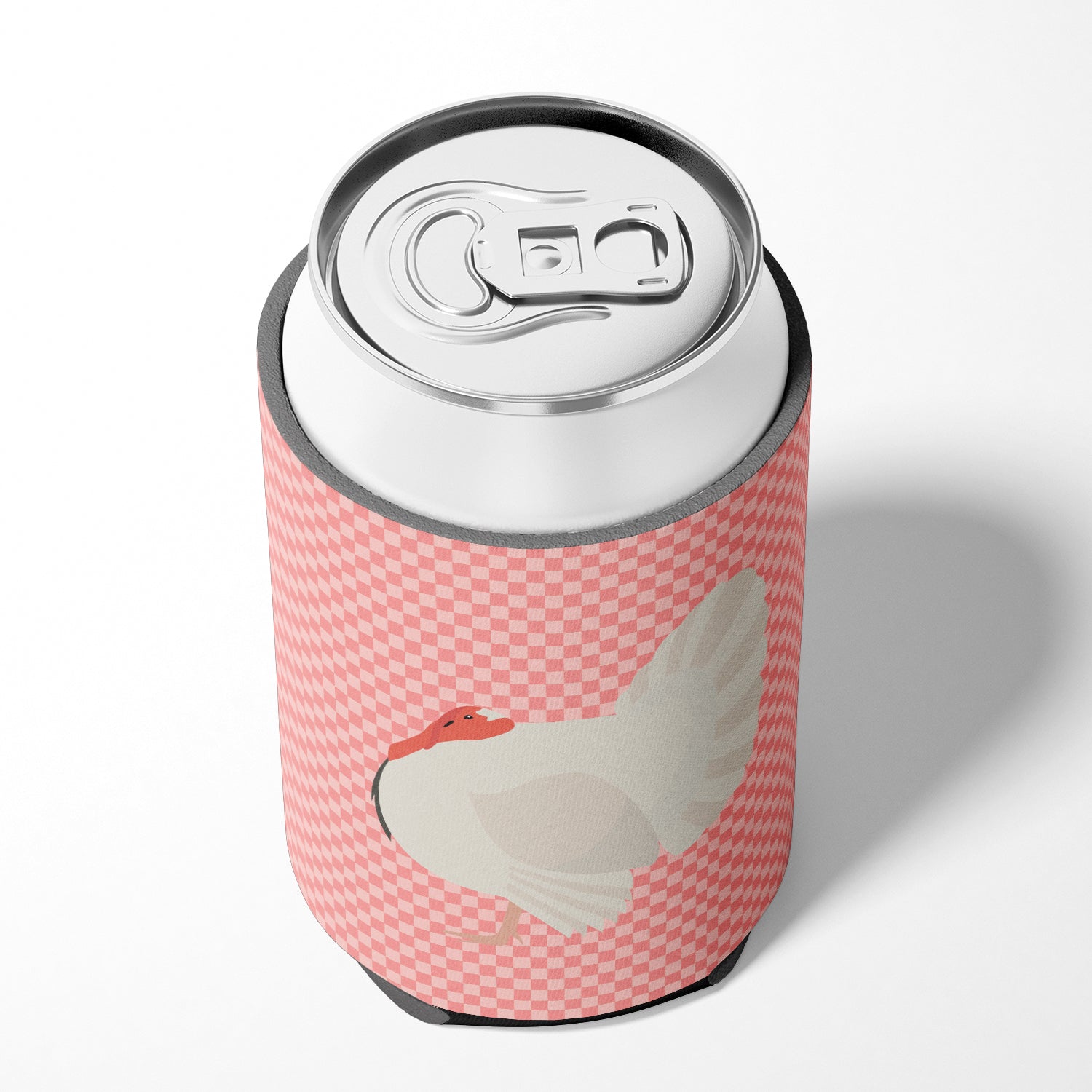 White Holland Turkey Pink Check Can or Bottle Hugger Cooler Sleeve for Standard 12 oz Cans, Insulated Foam Beer & Soda Can Hugger Reusable