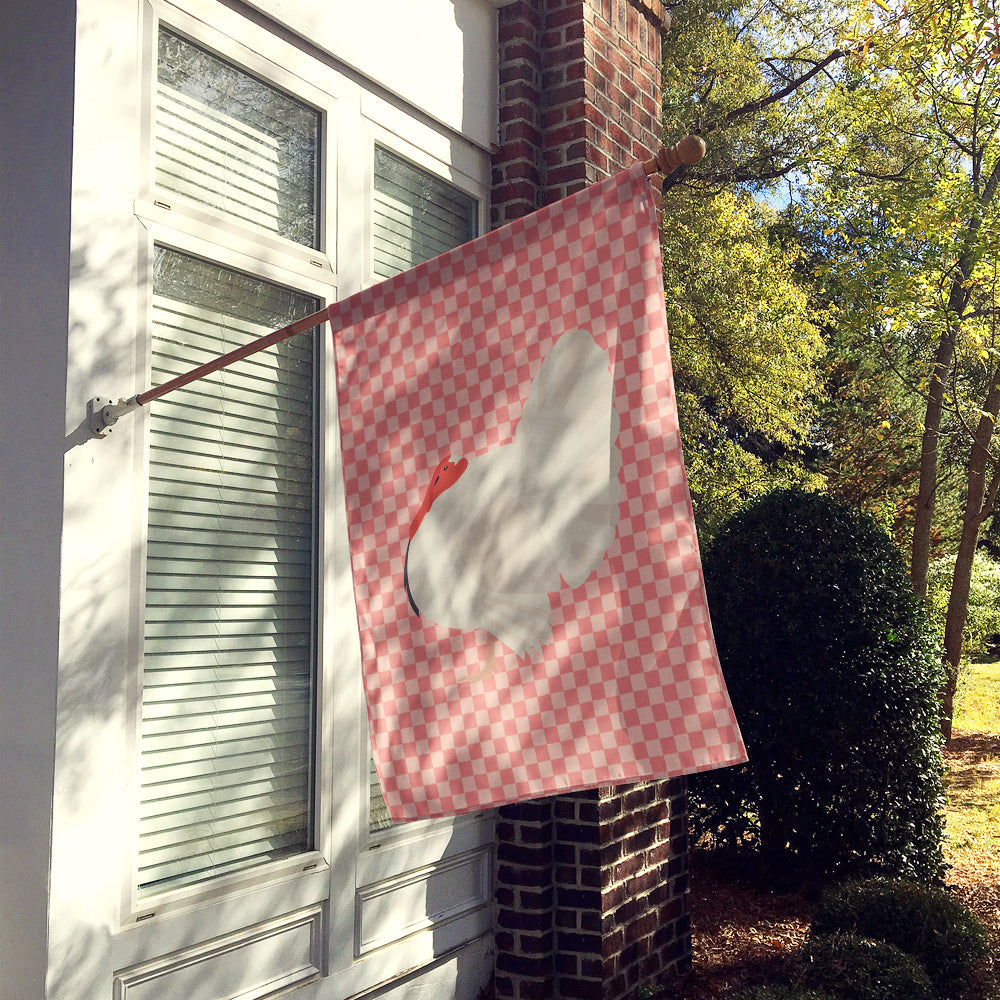 White Holland Turkey Pink Check House Flag 28x40 Porch Sleeve Pole Decorative Outside Yard Banner Artwork Wall Hanging, Polyester