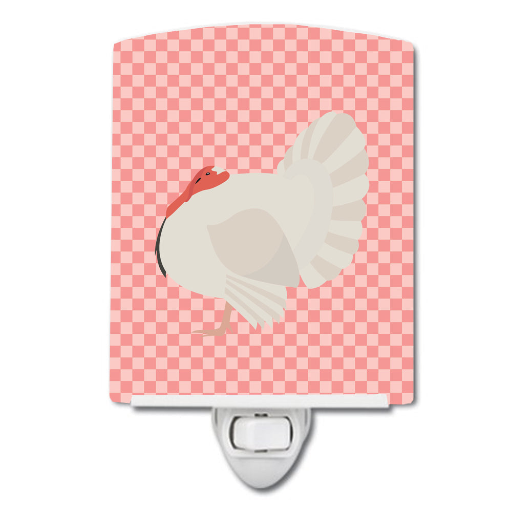 White Holland Turkey Pink Check Ceramic Night Light Compact, UL-Certified, Ideal for Bedroom, Bathroom, Nursery, Hallway, Kitchen, 6x4x3, Multicolor