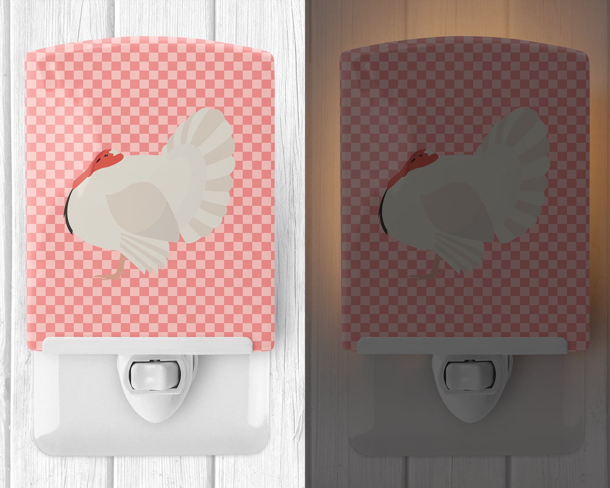 White Holland Turkey Pink Check Ceramic Night Light Compact, UL-Certified, Ideal for Bedroom, Bathroom, Nursery, Hallway, Kitchen, 6x4x3, Multicolor
