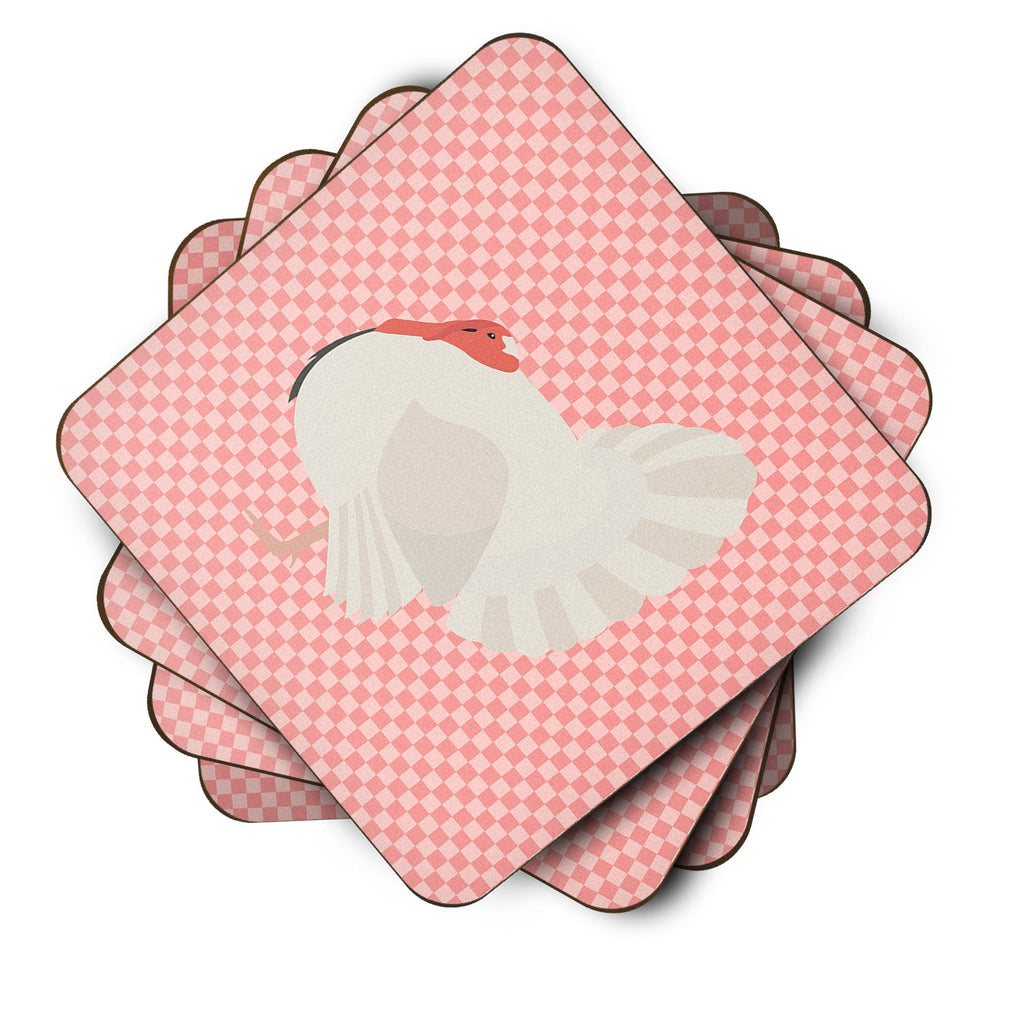 White Holland Turkey Pink Check Foam Coasters Set of 4 Cup Coasters for Indoor Outdoor, Tabletop Protection, Anti Slip, Mouse pad Material