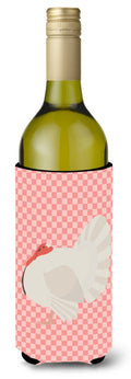 White Holland Turkey Pink Check Wine Bottle Hugger Gift Sleeve for Standard 750 ml Bottles, Insulated Reusable Also Fits Mini Shot & Pint Bottles