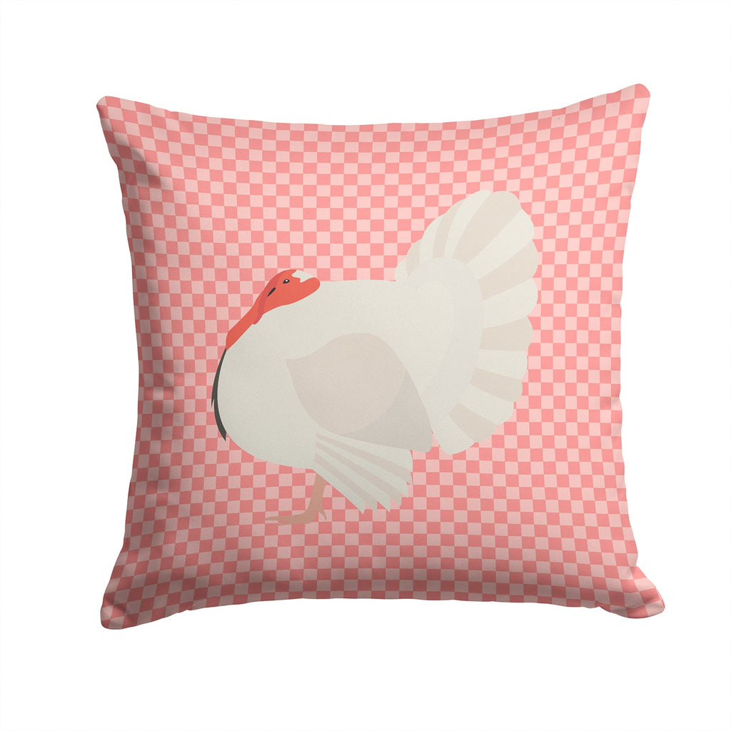White Holland Turkey Pink Check Decorative Throw Pillow 14x14 Indoor Outdoor Accent Cushion, Fabric Cover with Insert for Sofa, Bed, Porch & Living Room